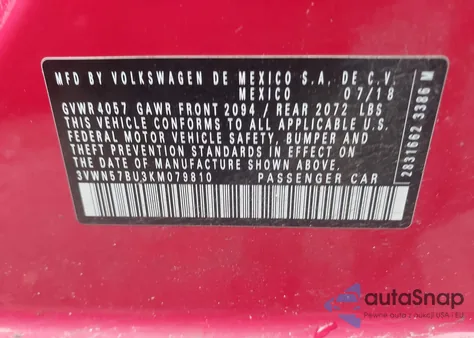 2019 Volkswagen Jetta 1.4T S from USA, damaged, VIN 3VWN57BU3KM079810